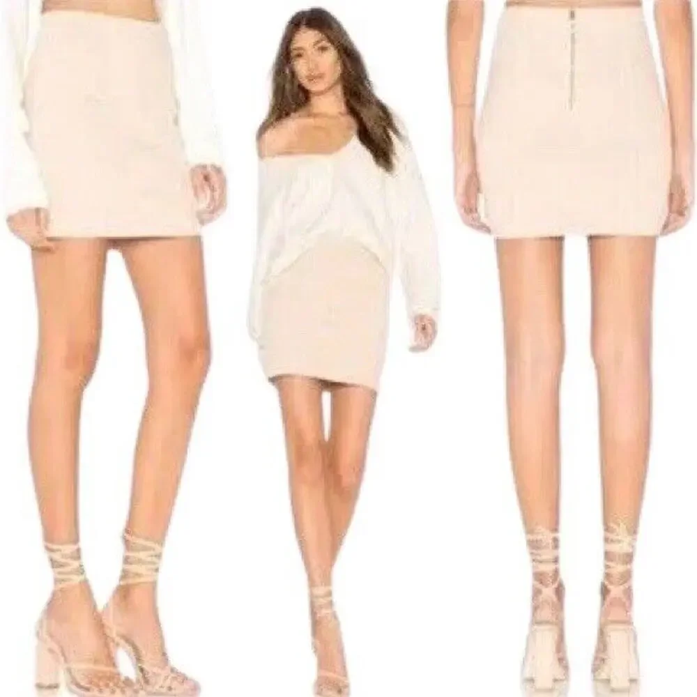Free People Femme Minimalist Mini Skirt Women's Size 12 Back Zip Stone Denim NWT